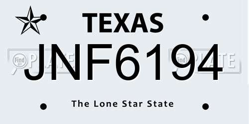 JNF6194 Texas License Plate