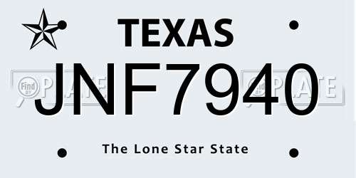 JNF7940 Texas License Plate