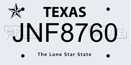 JNF8760 Texas License Plate