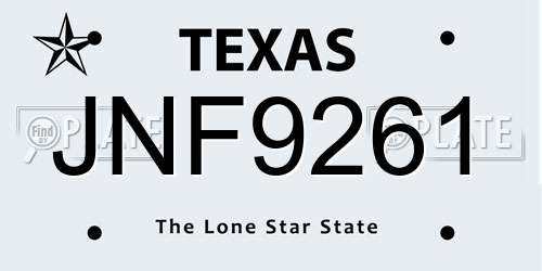 JNF9261 Texas License Plate