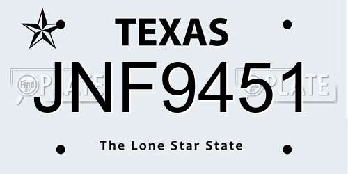 JNF9451 Texas License Plate