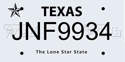 JNF9934 Texas License Plate