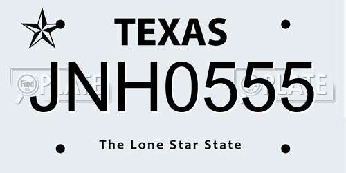 JNH0555 Texas License Plate