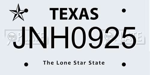 JNH0925 Texas License Plate