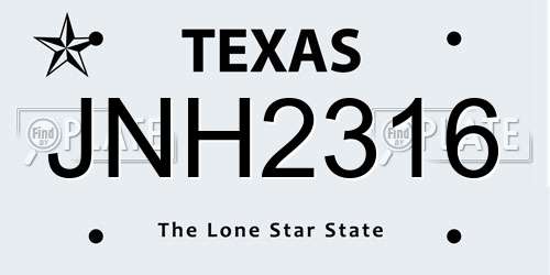 JNH2316 Texas License Plate