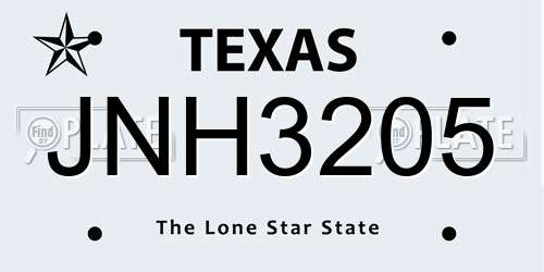 JNH3205 Texas License Plate