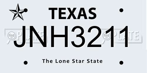 JNH3211 Texas License Plate