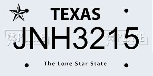 JNH3215 Texas License Plate