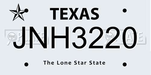 JNH3220 Texas License Plate