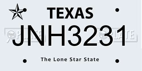 JNH3231 Texas License Plate