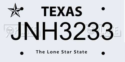 JNH3233 Texas License Plate