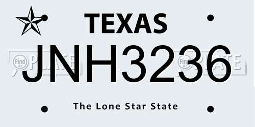 JNH3236 Texas License Plate