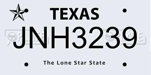 JNH3239 Texas License Plate