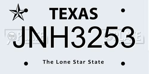 JNH3253 Texas License Plate