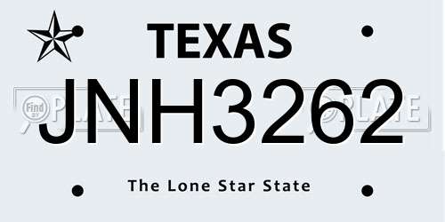 JNH3262 Texas License Plate