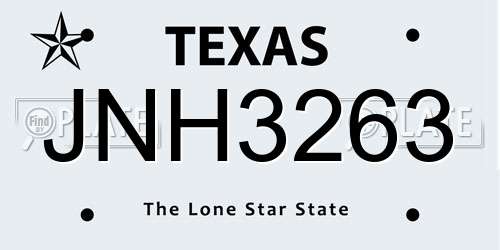 JNH3263 Texas License Plate