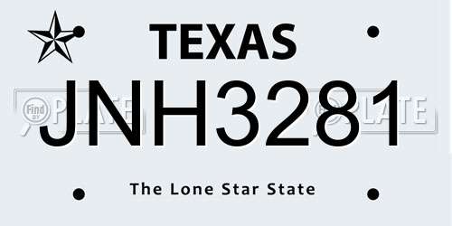 JNH3281 Texas License Plate