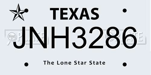 JNH3286 Texas License Plate