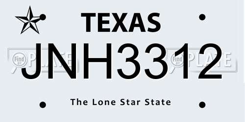 JNH3312 Texas License Plate