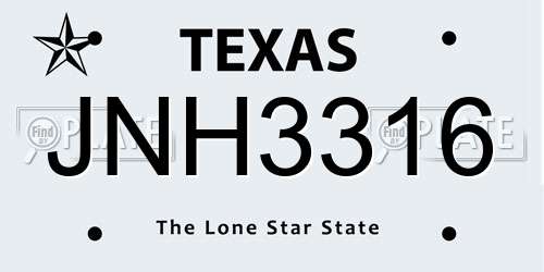 JNH3316 Texas License Plate