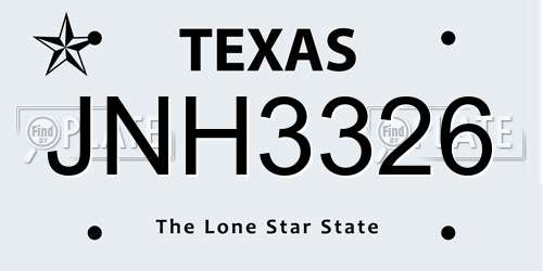 JNH3326 Texas License Plate