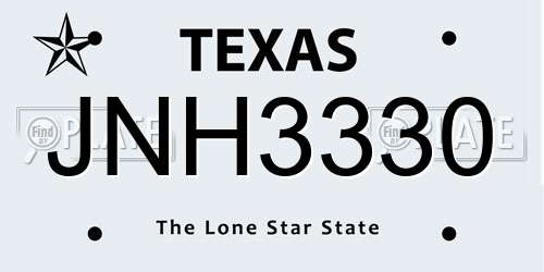 JNH3330 Texas License Plate