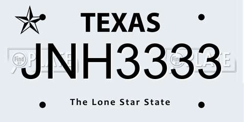 JNH3333 Texas License Plate