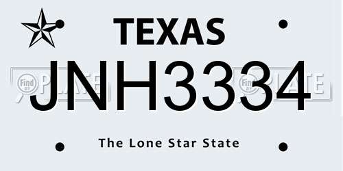 JNH3334 Texas License Plate