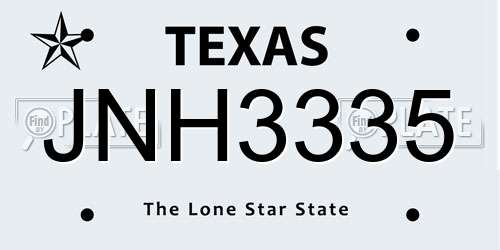 JNH3335 Texas License Plate
