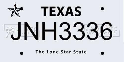 JNH3336 Texas License Plate
