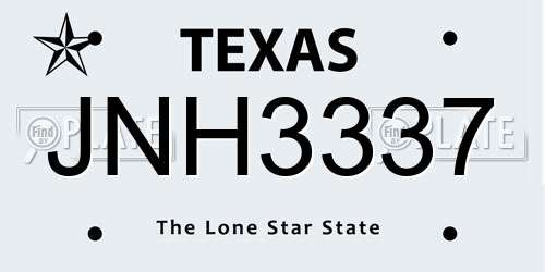 JNH3337 Texas License Plate
