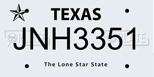 JNH3351 Texas License Plate