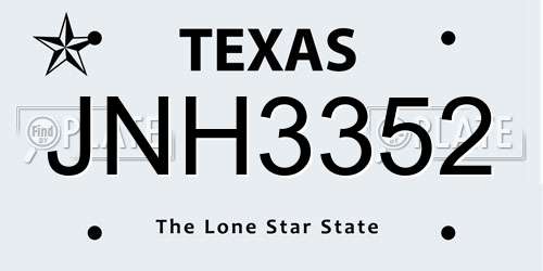 JNH3352 Texas License Plate