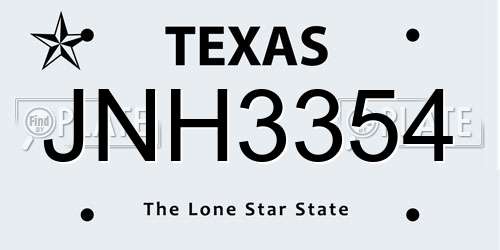 JNH3354 Texas License Plate