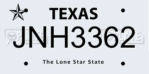 JNH3362 Texas License Plate
