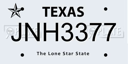 JNH3377 Texas License Plate