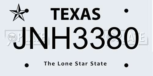 JNH3380 Texas License Plate