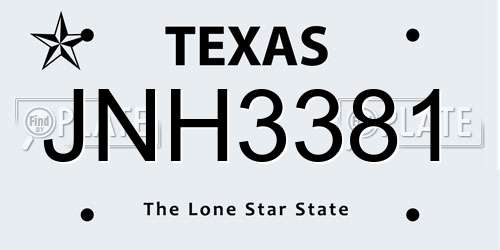 JNH3381 Texas License Plate