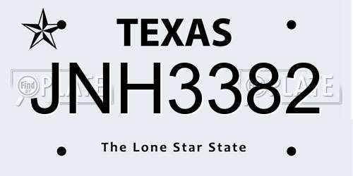 JNH3382 Texas License Plate