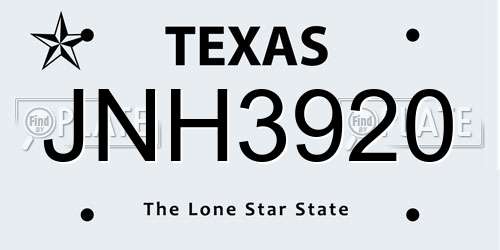 JNH3920 Texas License Plate
