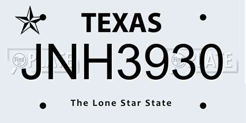 JNH3930 Texas License Plate