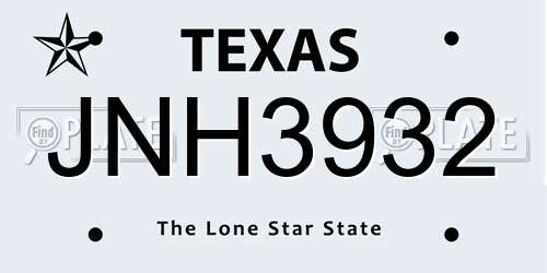 JNH3932 Texas License Plate
