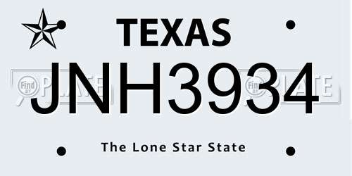 JNH3934 Texas License Plate