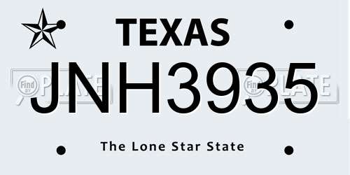 JNH3935 Texas License Plate