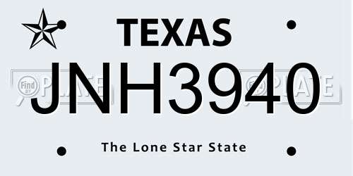 JNH3940 Texas License Plate