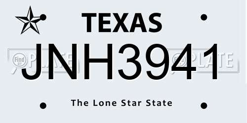JNH3941 Texas License Plate