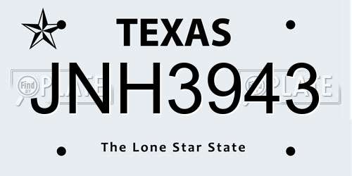 JNH3943 Texas License Plate