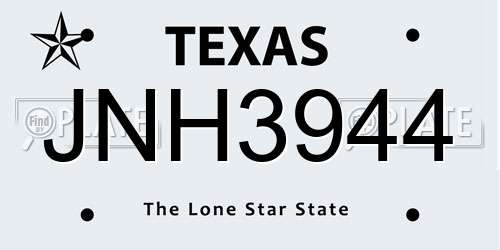 JNH3944 Texas License Plate