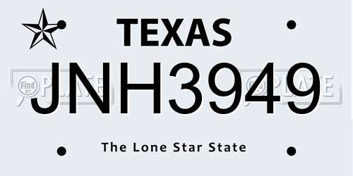 JNH3949 Texas License Plate