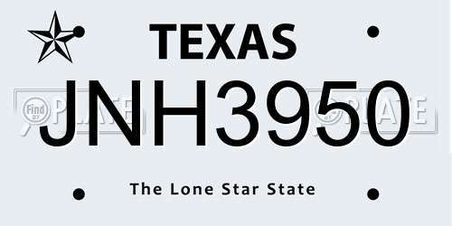 JNH3950 Texas License Plate